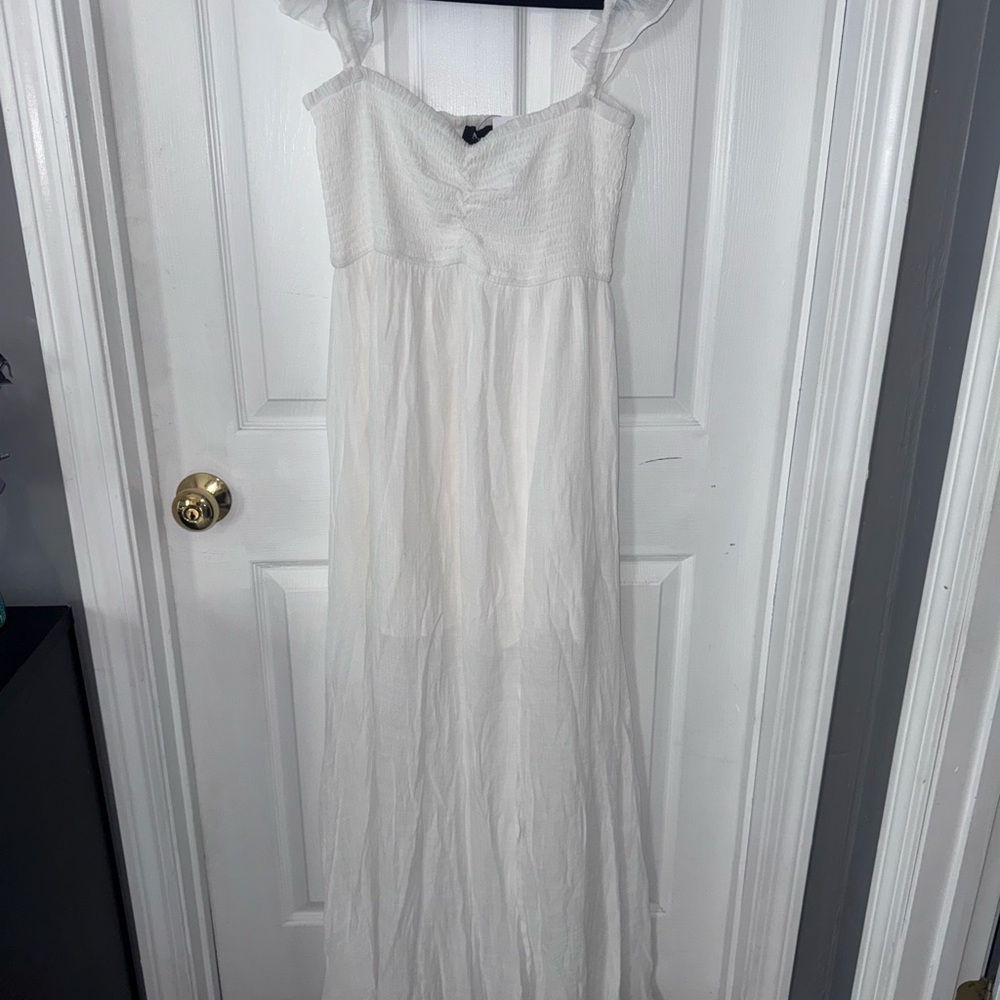 Off Shoulder Flowy White Maxi Dress